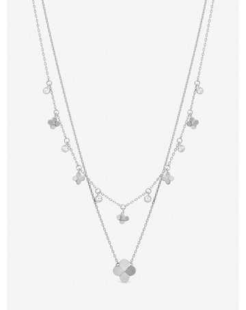 Inicio Sterling Silver Plated Double Row Bezel Clover Necklace - Gift Pouch