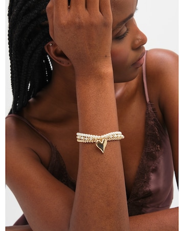 Jon Richard Gold Plated Polished and Beaded Heart Charm Multirow Bracelet