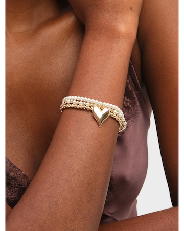 Jon Richard Gold Plated Polished and Beaded Heart Charm Multirow Bracelet