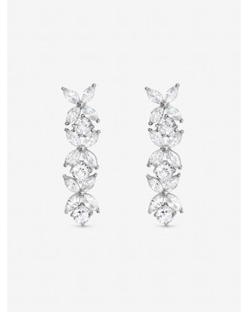 Jon Richard Rhodium Plated Cubic Zirconia Floral Earrings