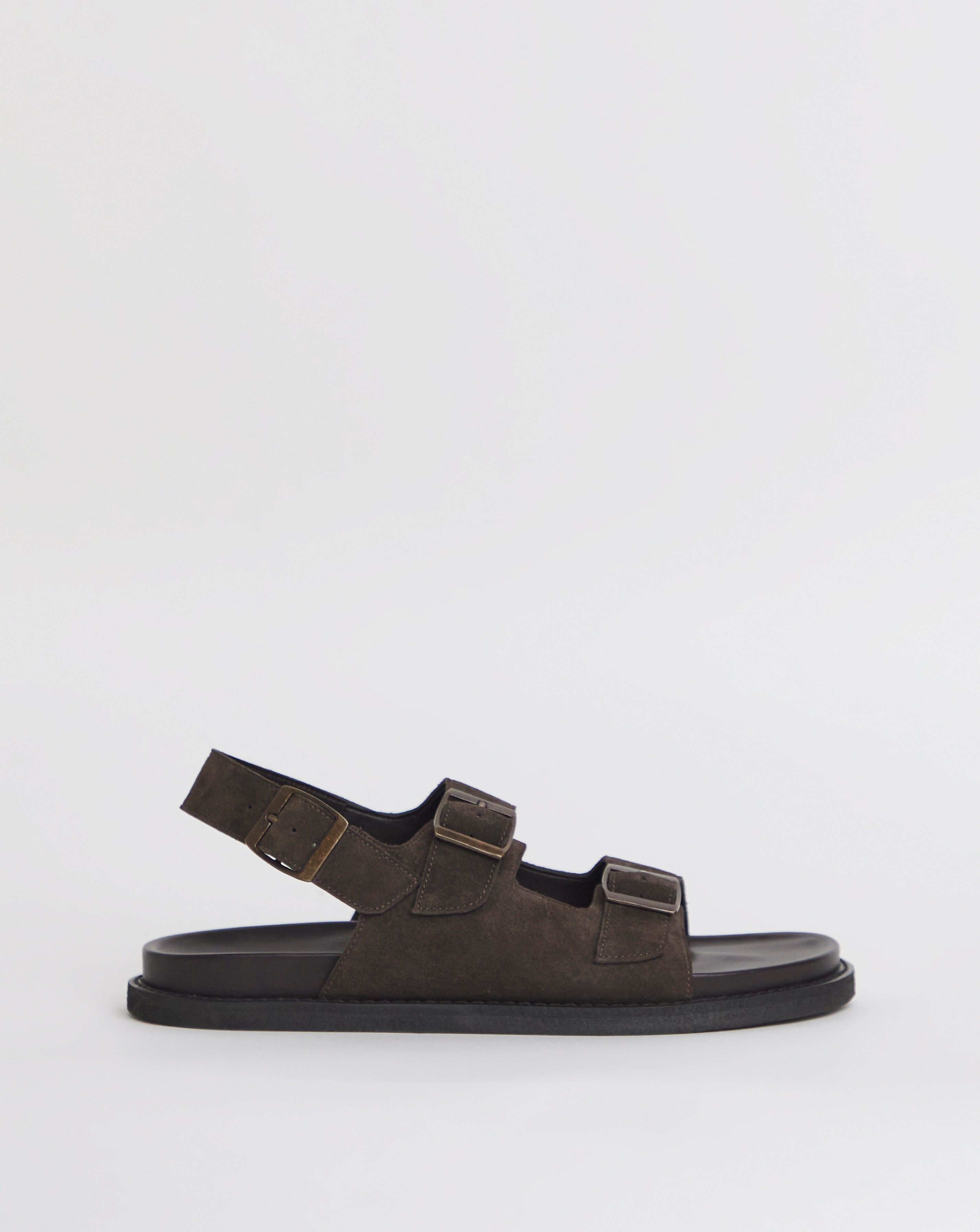 Suede Buckle Backstrap Sandal Wide