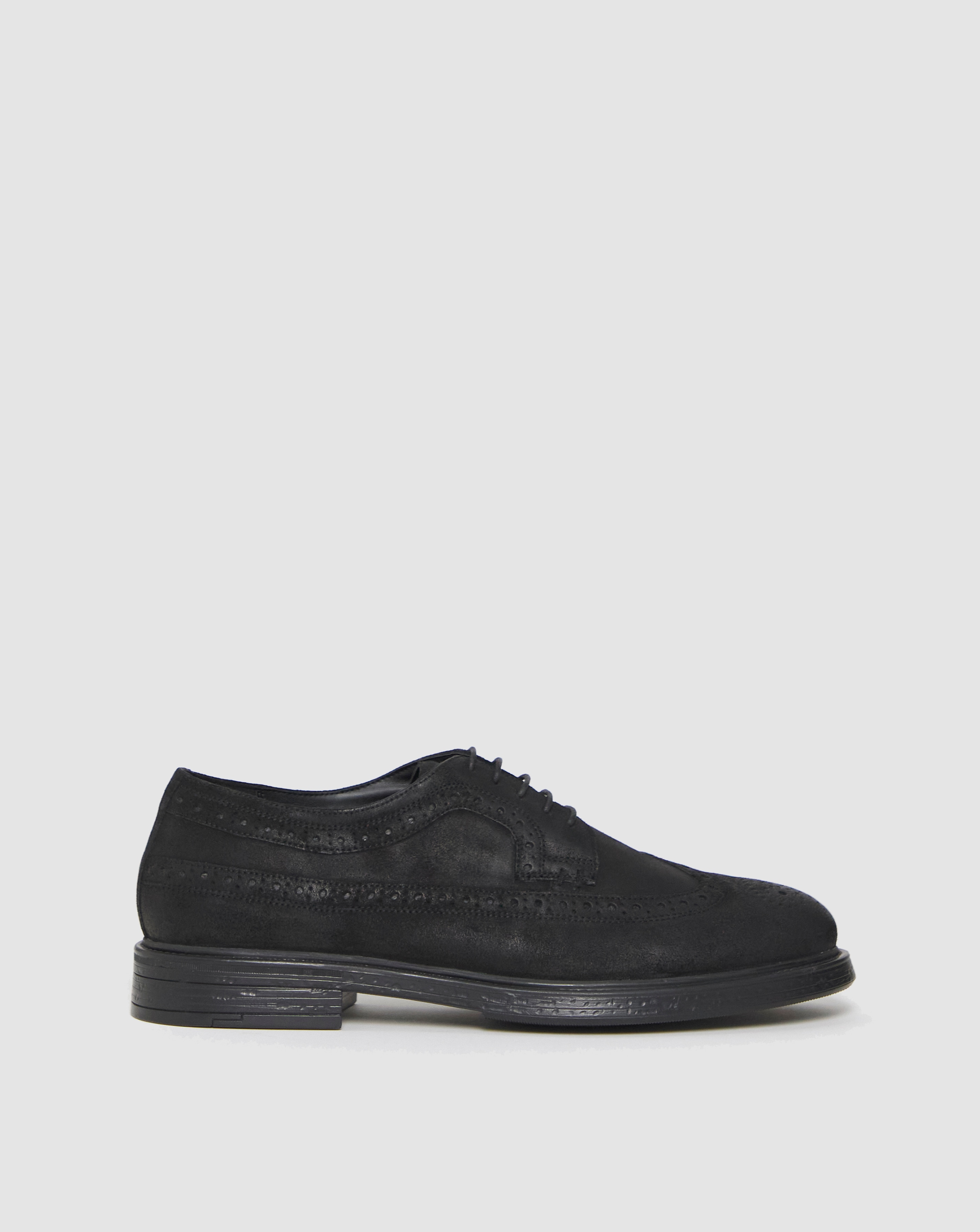 Black Suede Smart Brogue Wide Fit