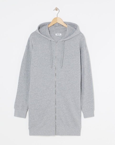 Basic Grey Marl Zip Through Tunic Hoodie
