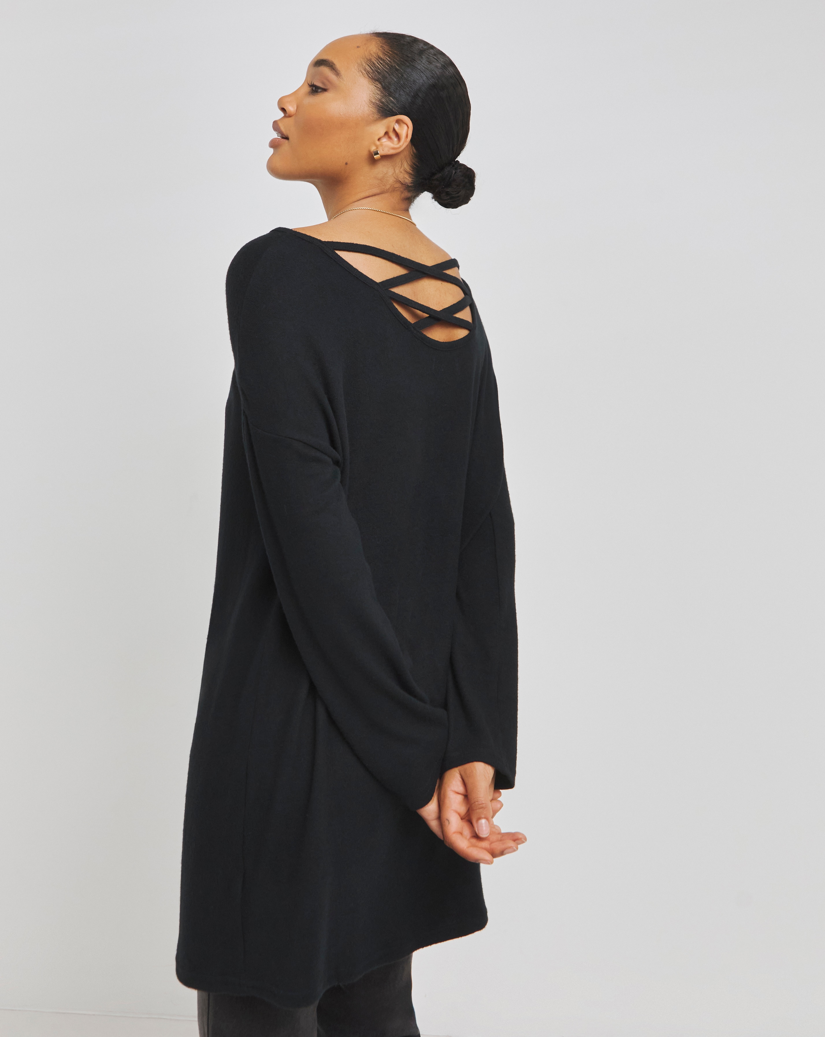 Black Soft Touch Cross Longline Tunic