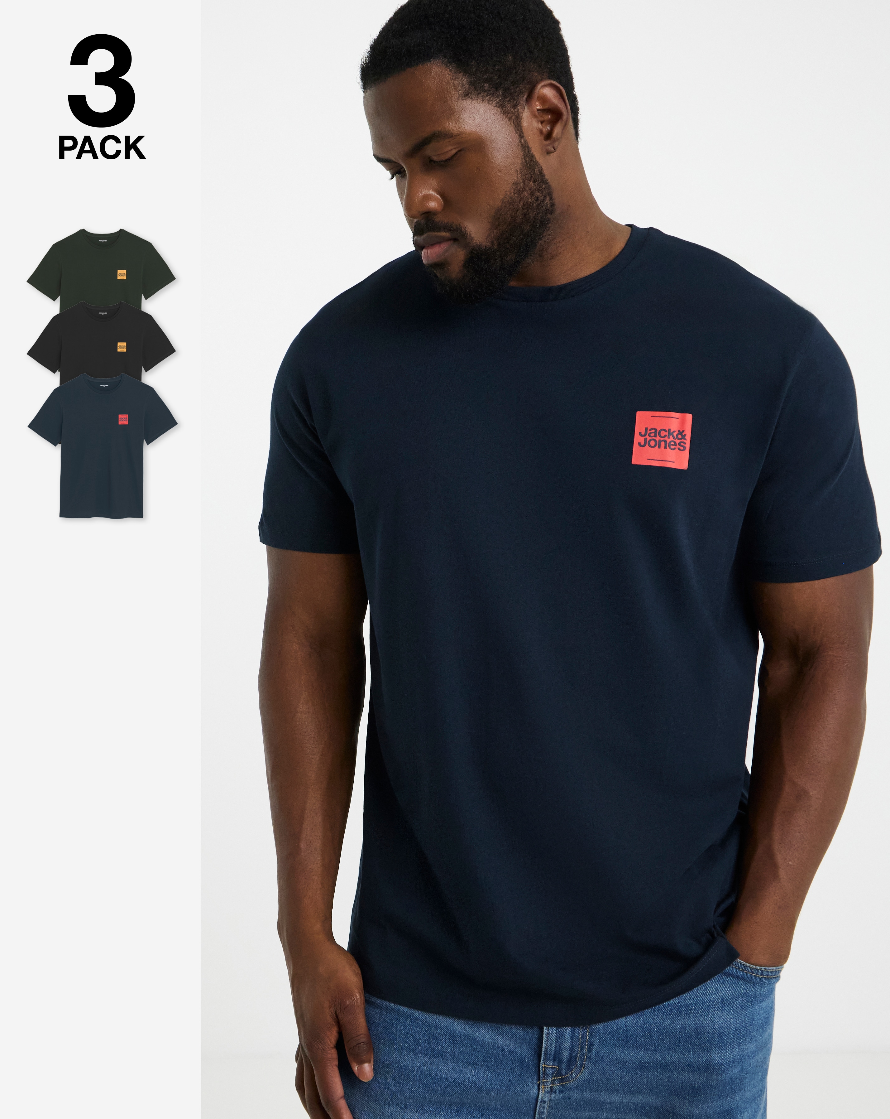 Jack & Jones Brandy Logo T-Shirt 3 Pack