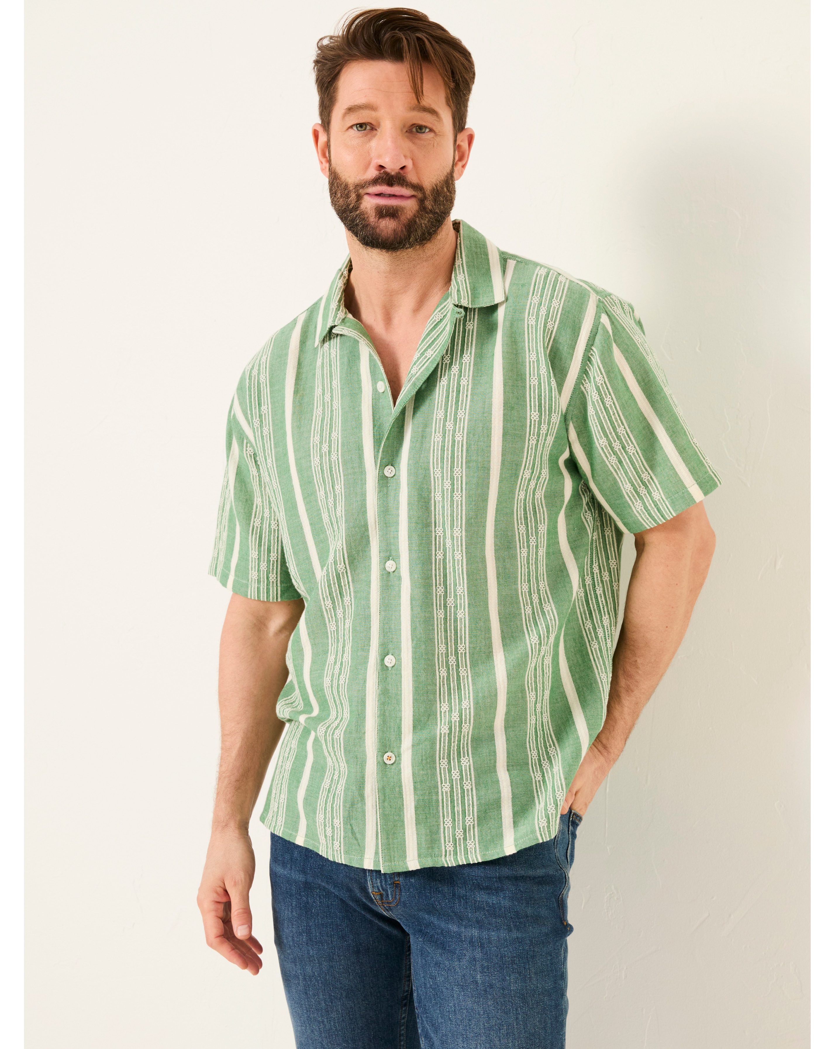 FatFace Embroided Stripe Shirt - Green