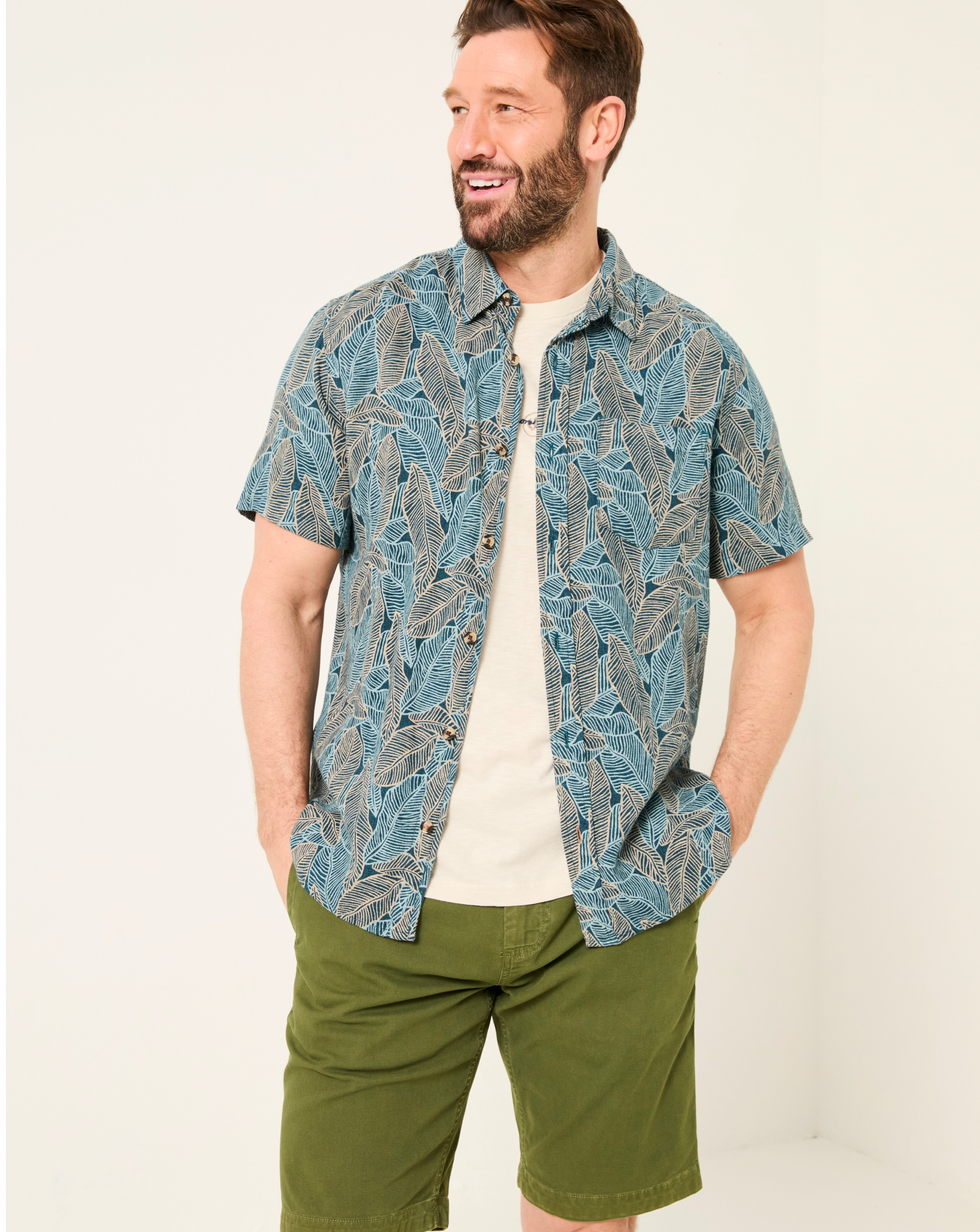 FatFace Leaf Print Linen Blend Shirt