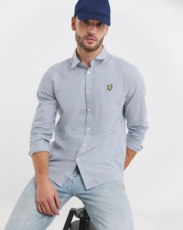 Lyle & Scott Long Sleeve Gingham Checked Shirt - Blue/ White