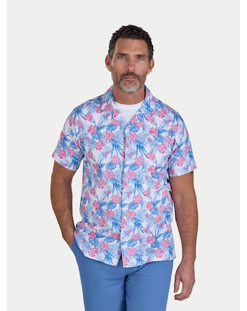 Raging Bull Short Sleeve Maldives Floral Linen Revere Shirt White