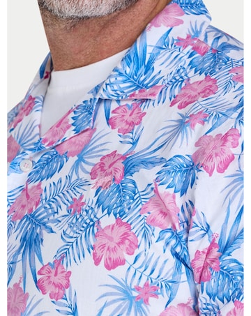 Raging Bull Short Sleeve Maldives Floral Linen Revere Shirt White