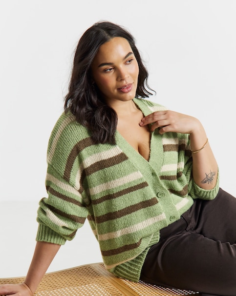 New In - Fluffy Stipe Boyfriend Cardigan