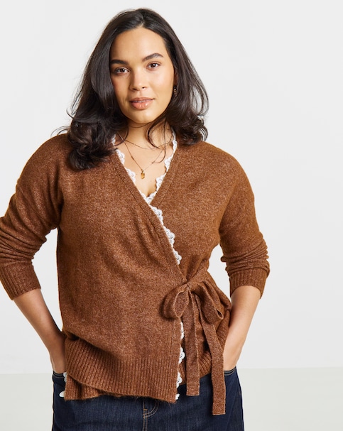New In - Lace Trim Ballet Wrap Cardigan