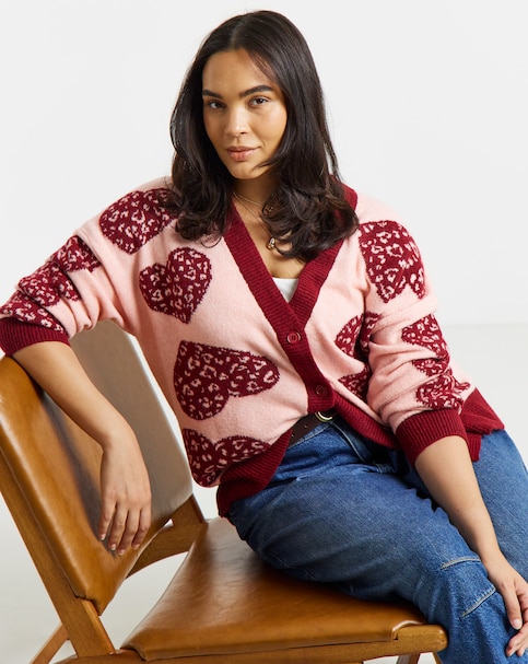 New In - Heart Design Boyfriend Cardigan