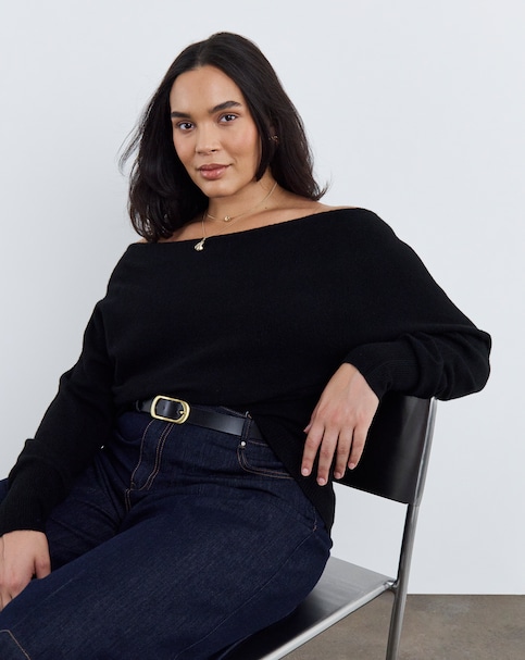 New In - Slash Neck Cinched Jumper