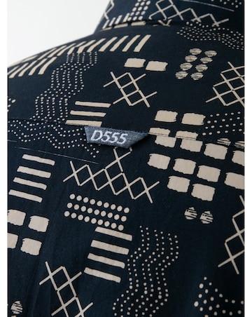 RICK-D555 Navy Geometric AO Print Short Sleeve Button Down Collar Shirt