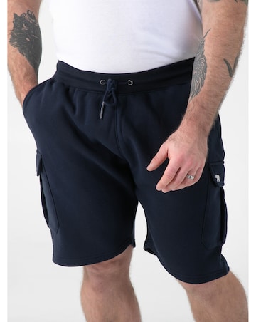 ROBINSON 2-D555 Navy Elasticated Waist Fleece Cargo Shorts With Bear Embroidery