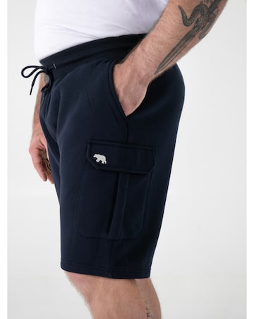 ROBINSON 2-D555 Navy Elasticated Waist Fleece Cargo Shorts With Bear Embroidery