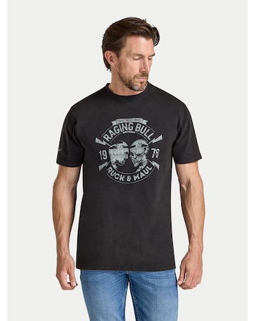 Raging Bull Ruck & Maul Distress Printed T-Shirt Black