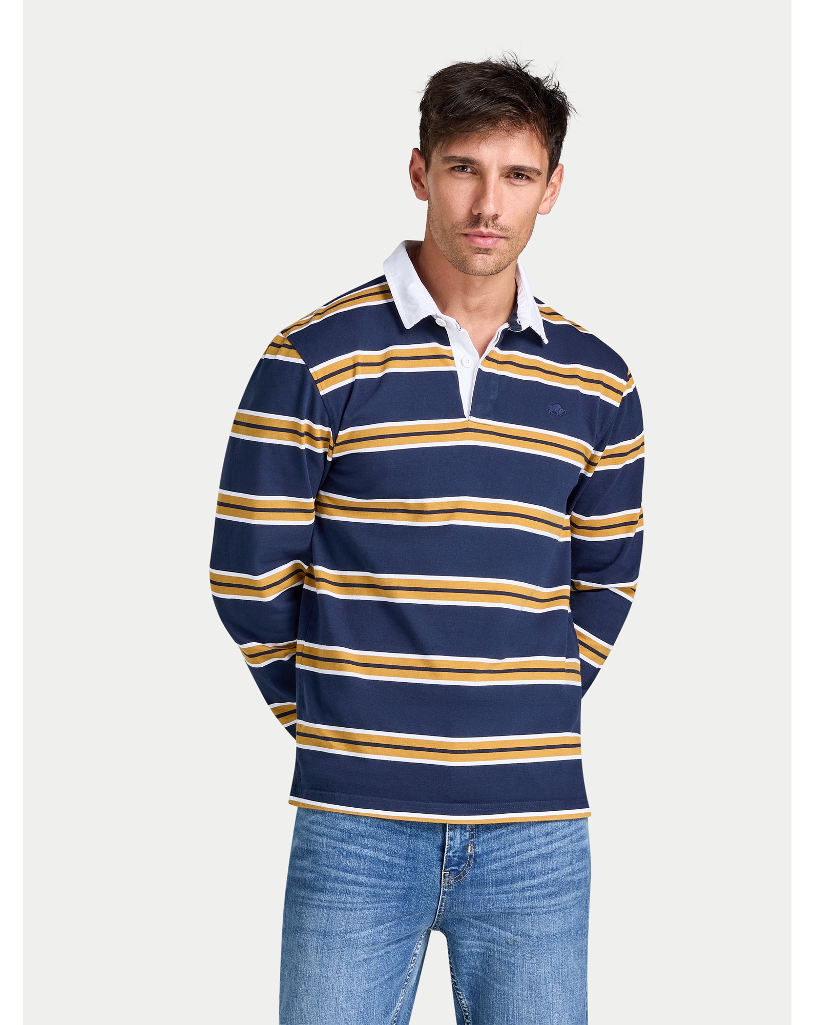 Raging Bull L/S Tri Colour Stripe Rugby Shirt Navy