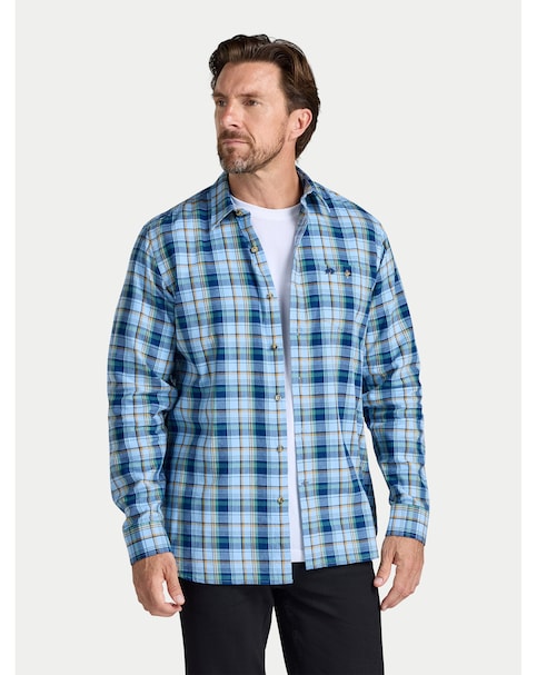 Raging Bull L/S Everest Check Brushed Cotton Twill Shirt Sky Blue