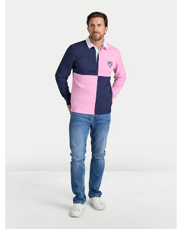 Raging Bull Harlequin Panel Rugby Shirt Pink