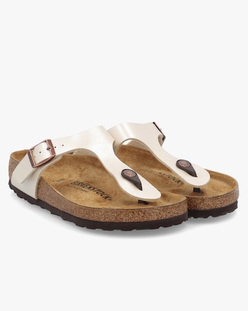 Birkenstock Gizeh Birko Flor Graceful Pearl White Toe Post Sandals Standard Fit