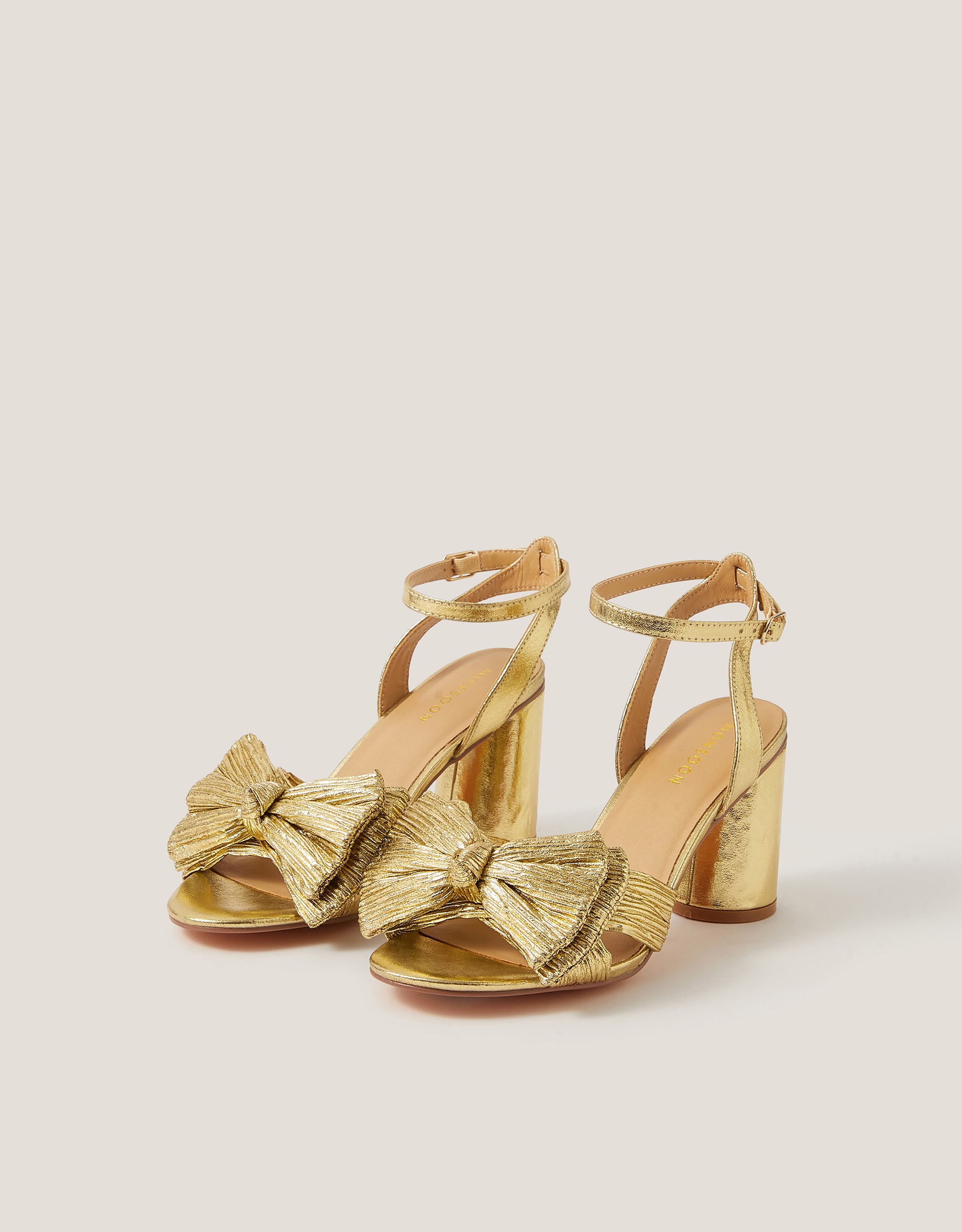 New In - Monsoon Metallic Bow Block Heel Sandals