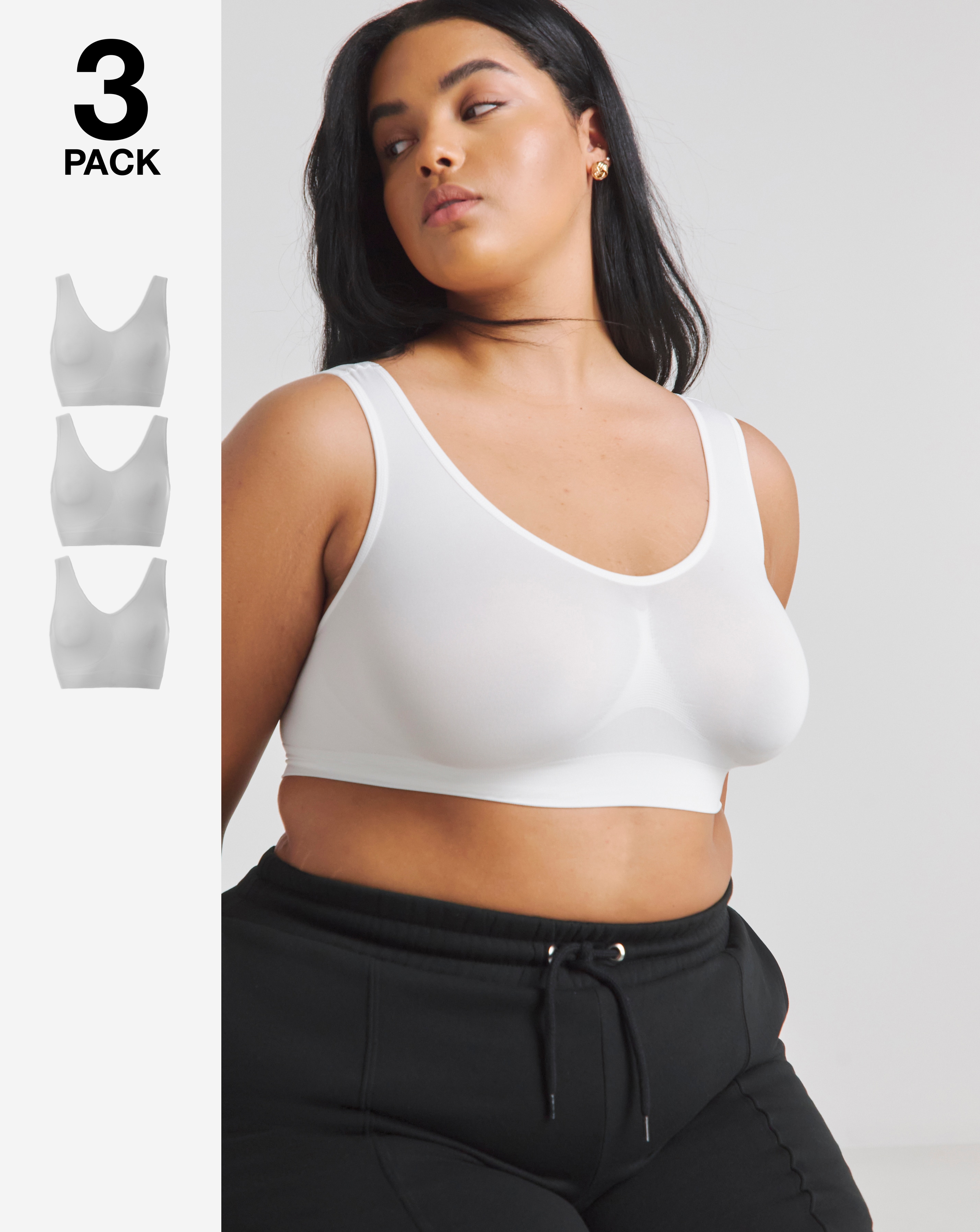 3 Pack White Comfort Tops Fits Up To D