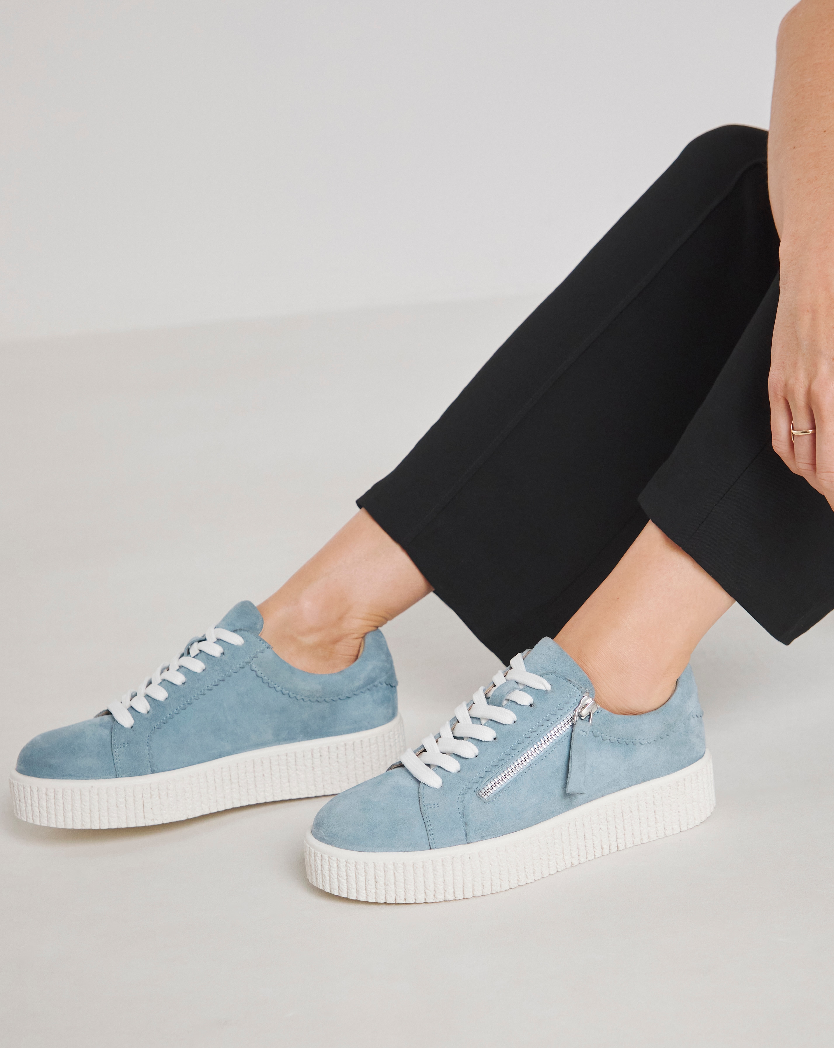 Side Zip Leather Trainer Wide Fit