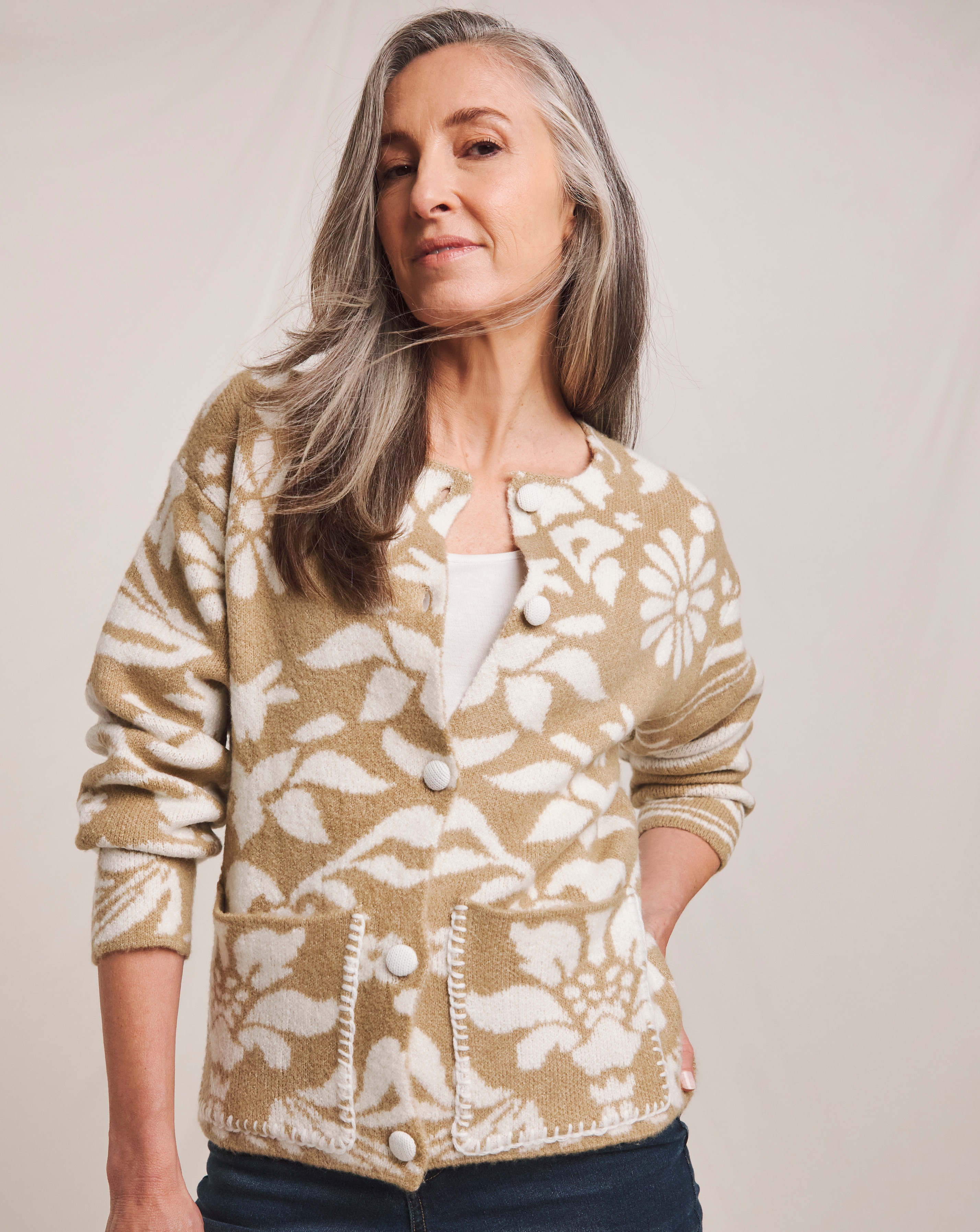 Julipa Contrast Stitch Jacquard Cardigan