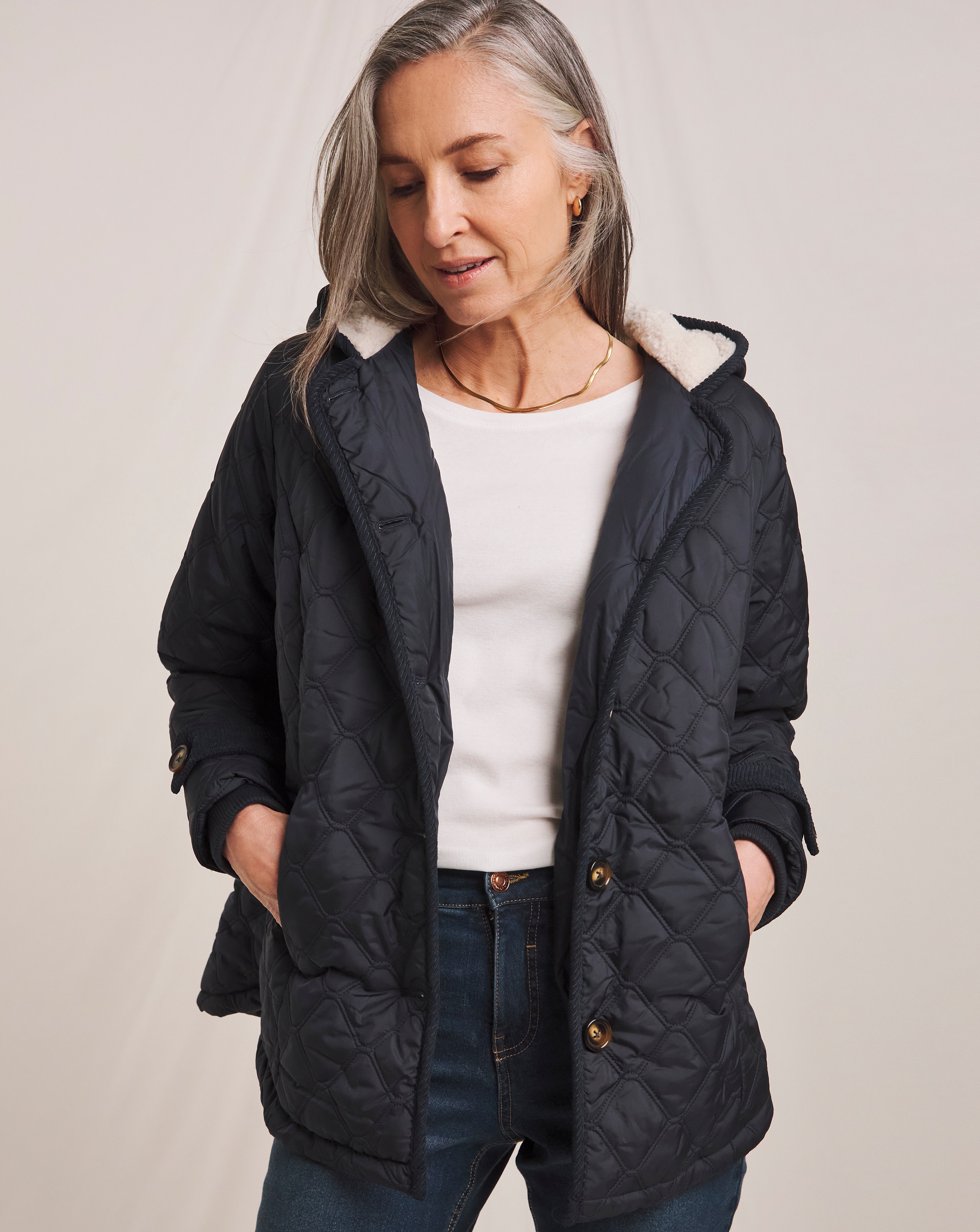 Julipa Quilted Button Side Hooded Coat