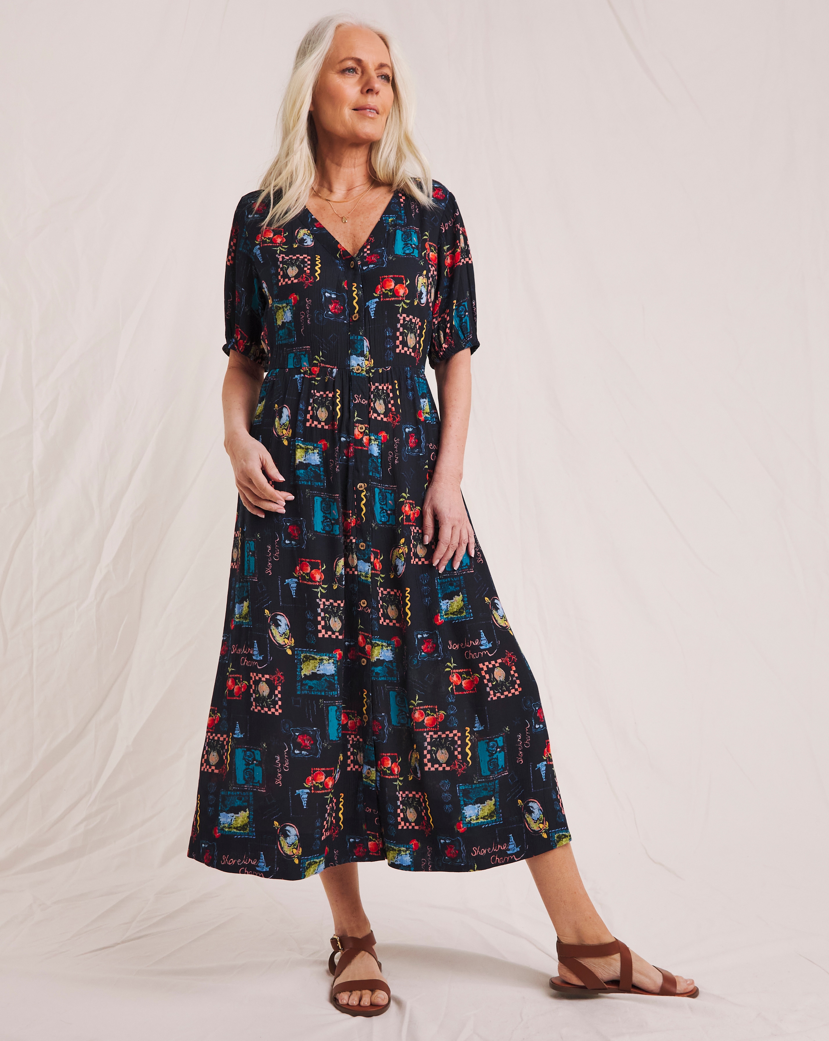 Julipa Printed Crinkle Midi Dress