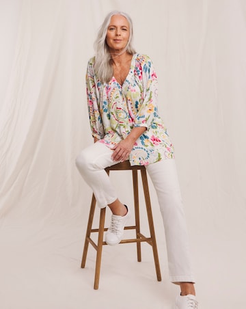 Julipa Textured Crinkle Button Down Printed Blouse