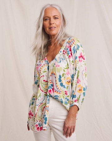 Julipa Textured Crinkle Button Down Printed Blouse