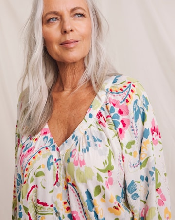 Julipa Textured Crinkle Button Down Printed Blouse