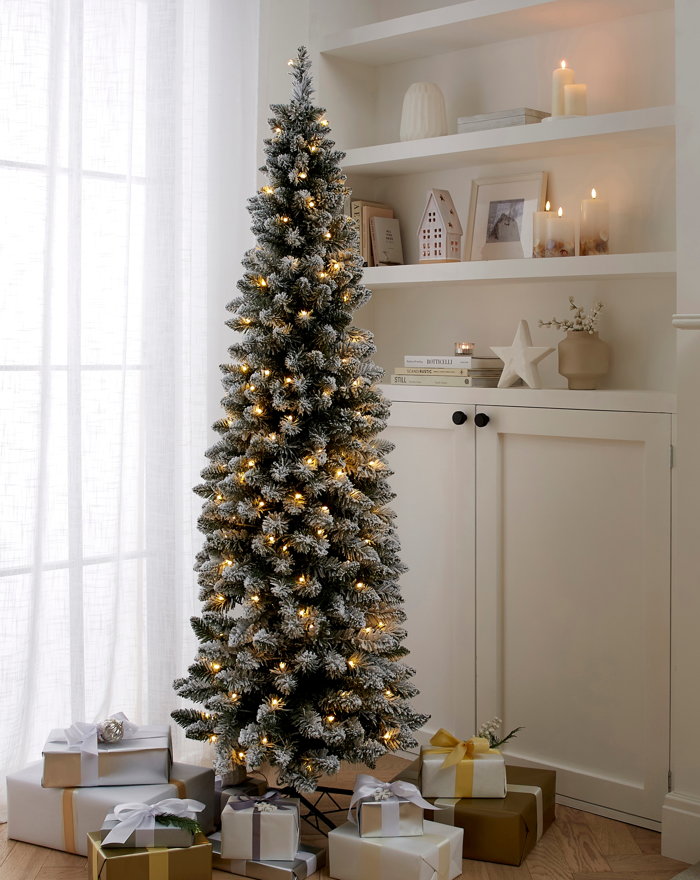 Pre-Lit Aspen Slim Flocked Tree