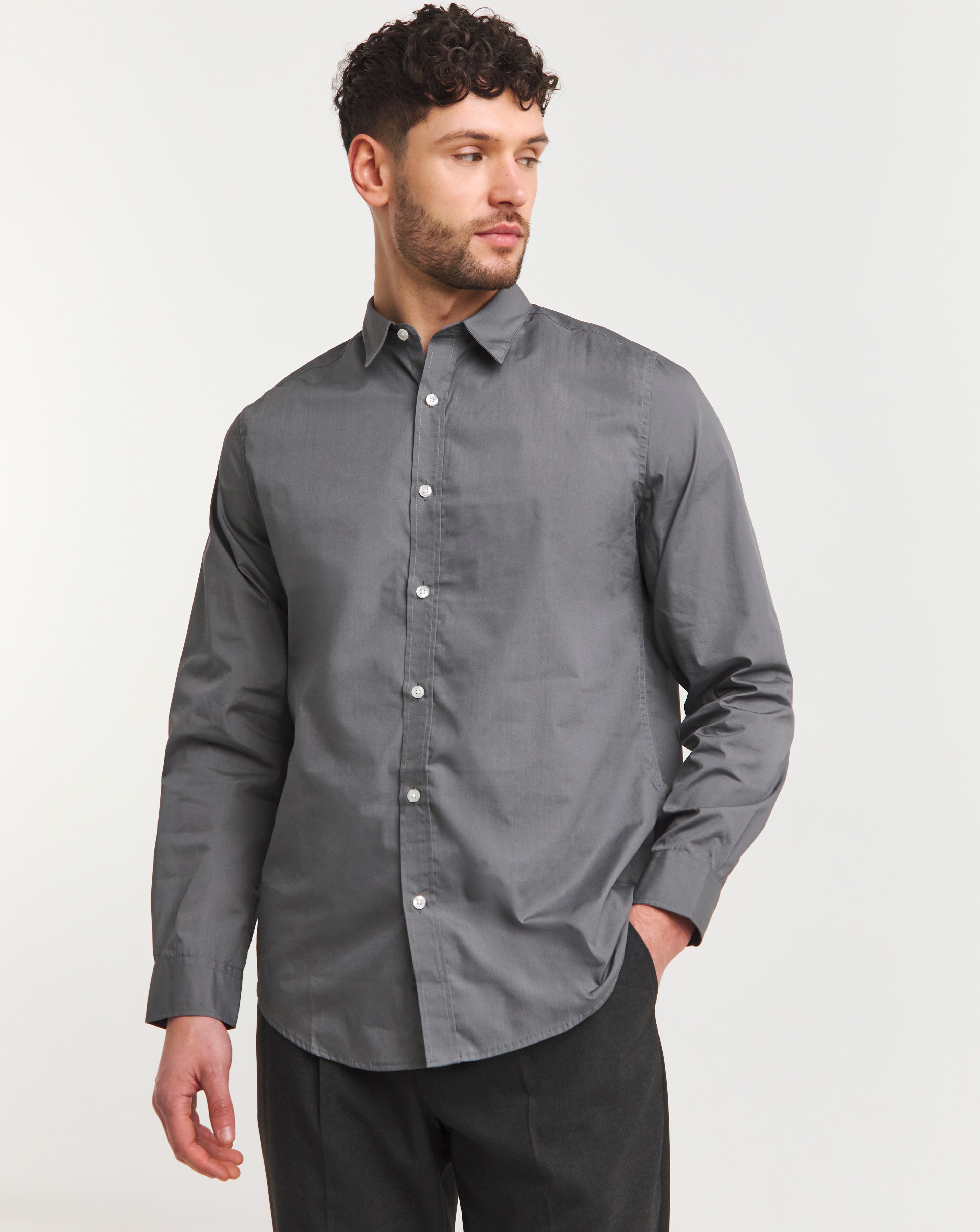 Grey Long Sleeve Formal Shirt Reg