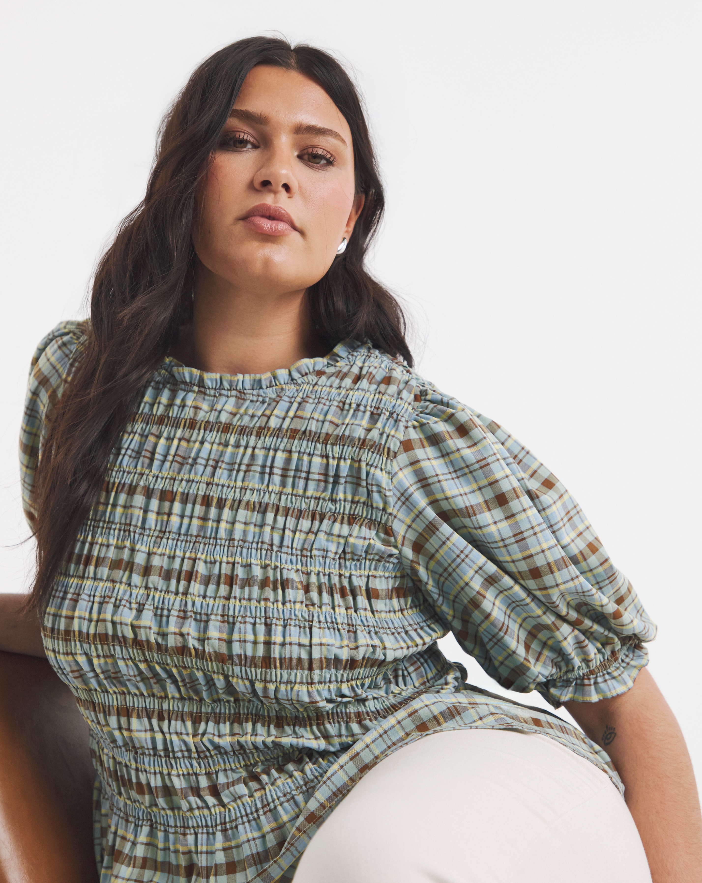New In - Multi Check Peplum Blouse