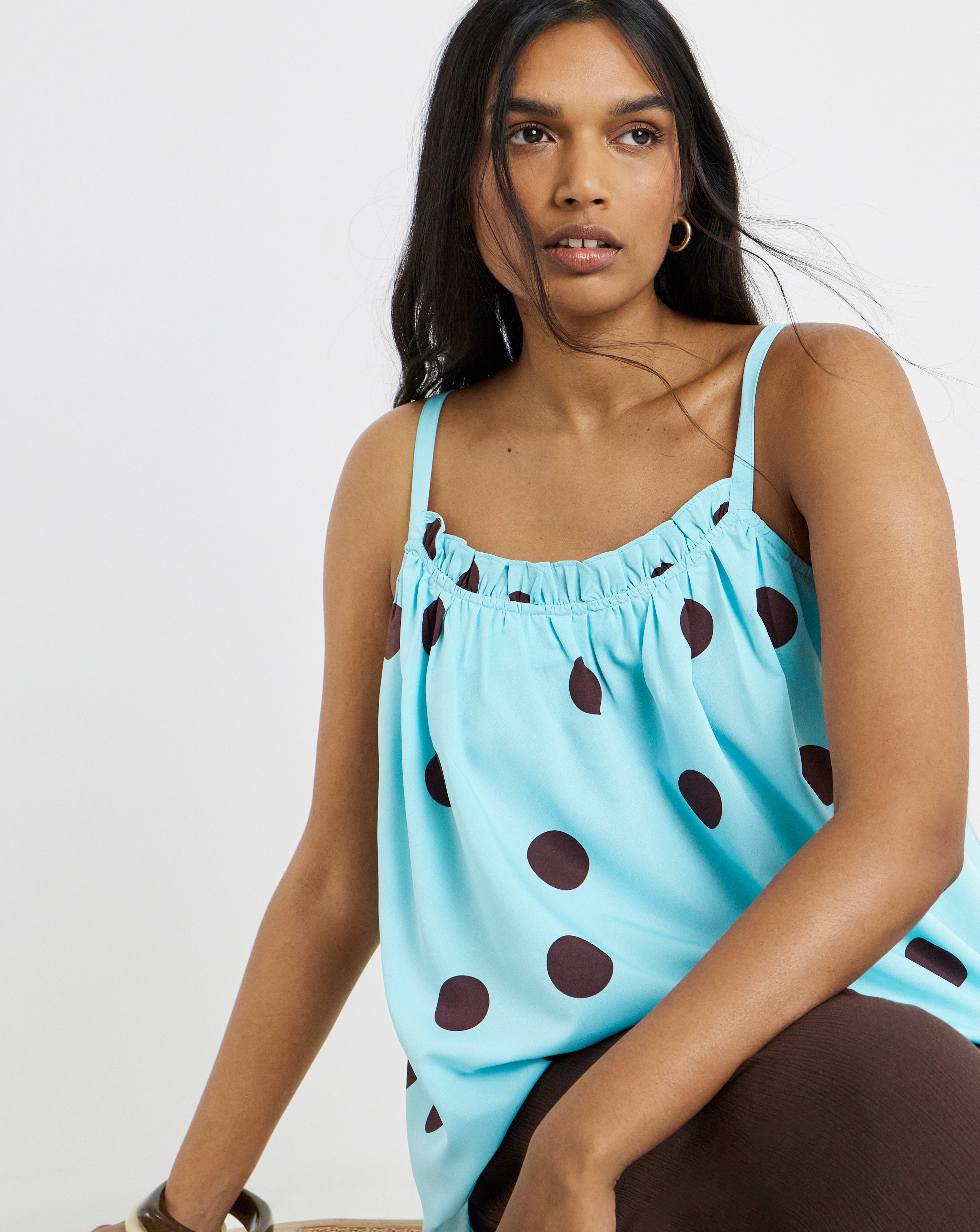 New In - Blue Spot Frill Edge Riviera Cami