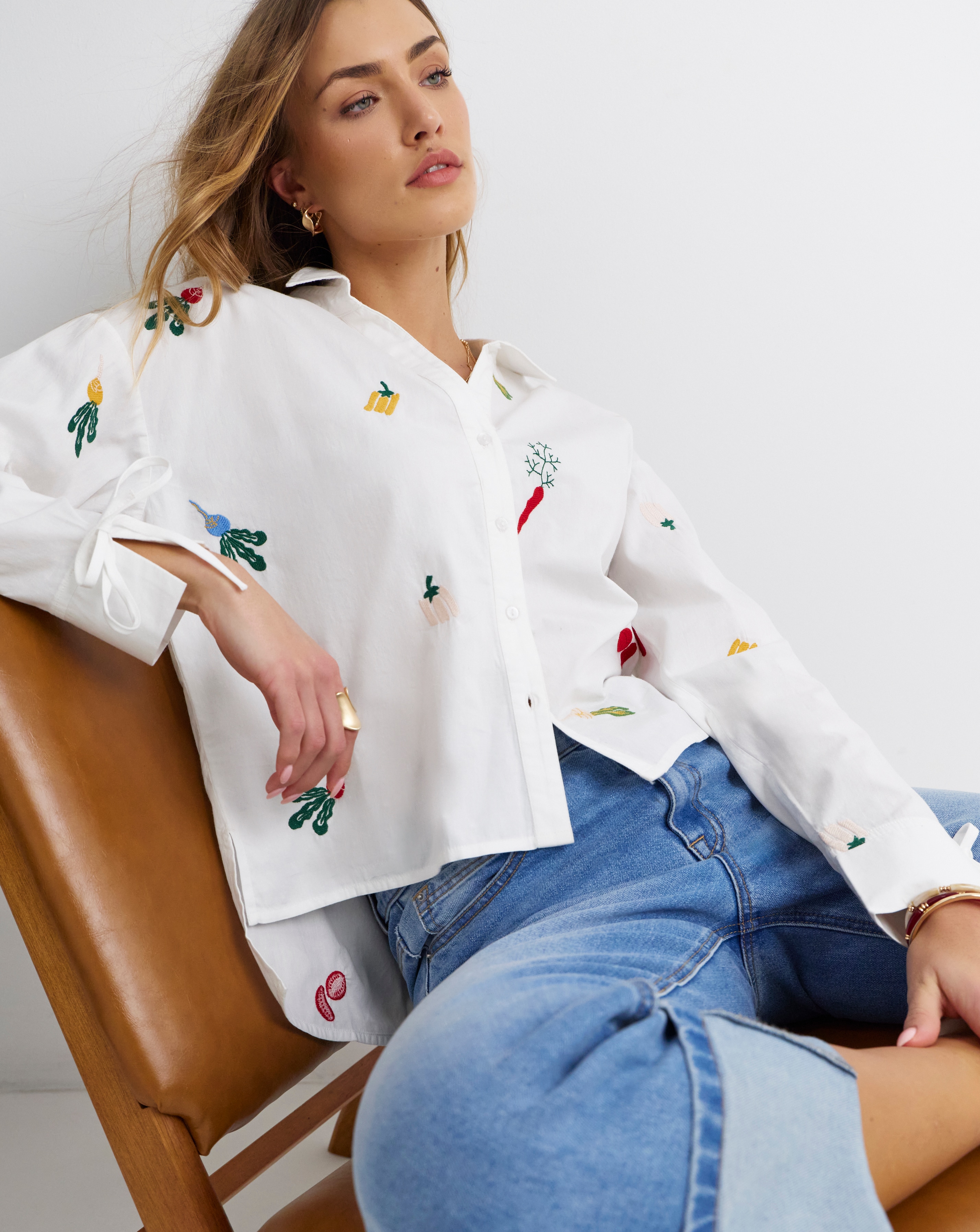 New In - White Embroidered Fruit Shirt