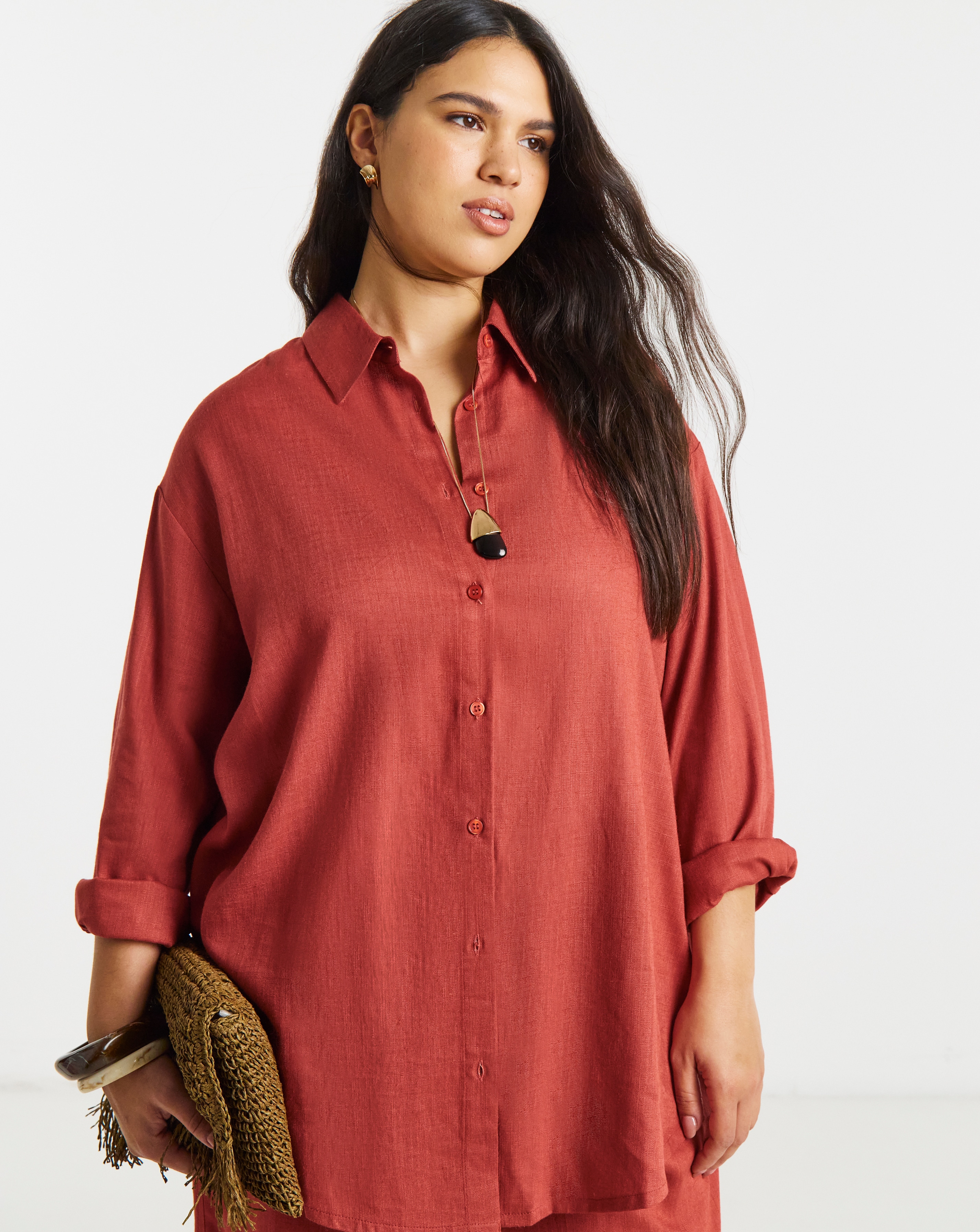 New In - Rust Linen Boxy Shirt