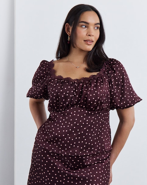 New In - Simply Be Burgundy Lace Trim Top