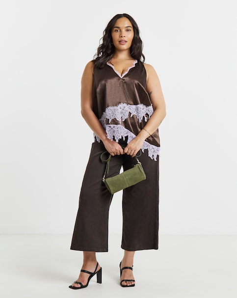 New In - Simply Be Chocolate Satin Lace Cami