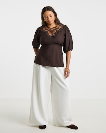 Simply Be Chocolate Lace Insert Peplum Blouse