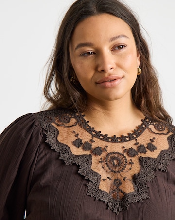 Simply Be Chocolate Lace Insert Peplum Blouse