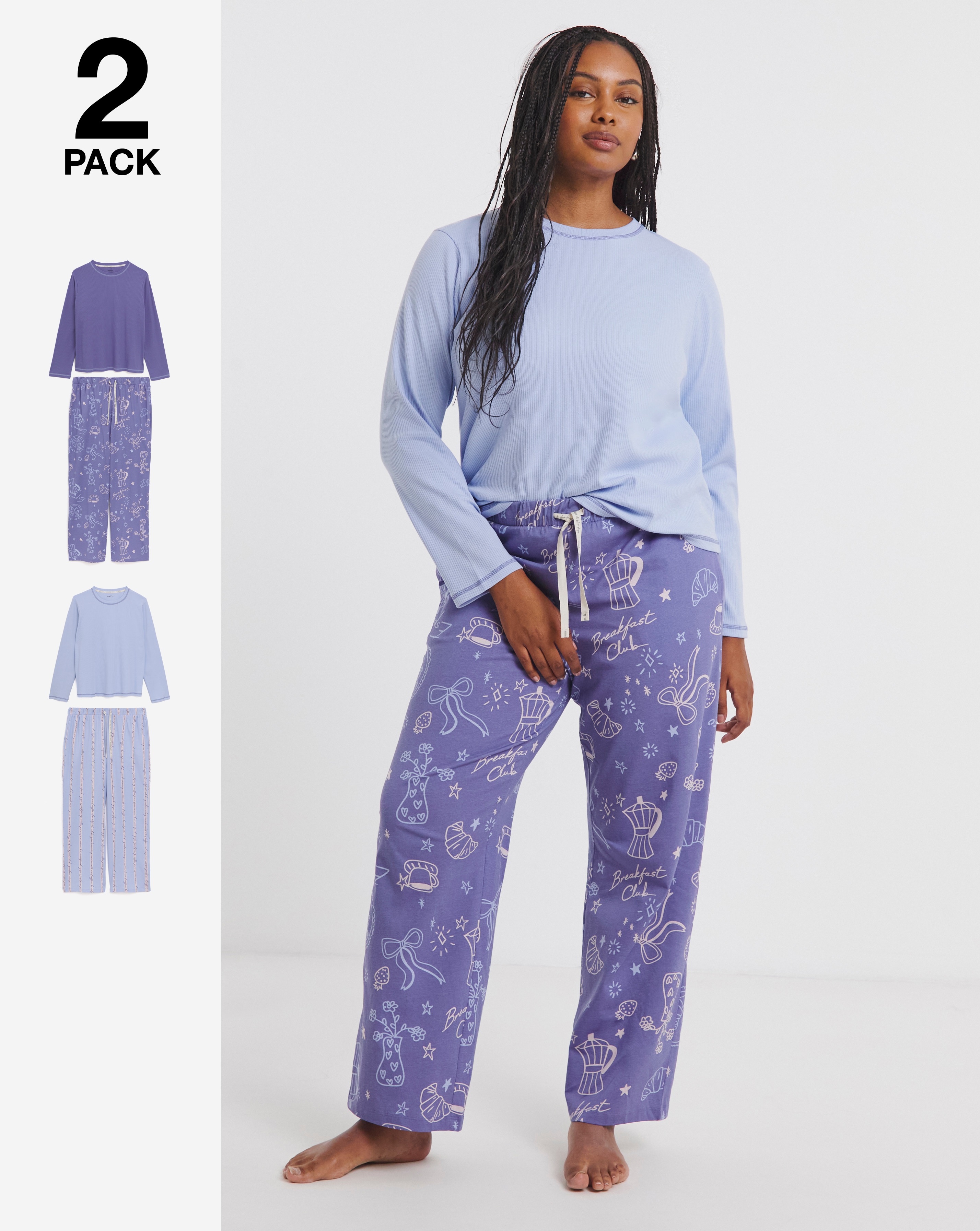 Breakfast Club Ribbed 2 Pack PJ Sets