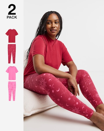 Simply Be (2 Pack) Pyjama Legging Sets Celestial Burgundy