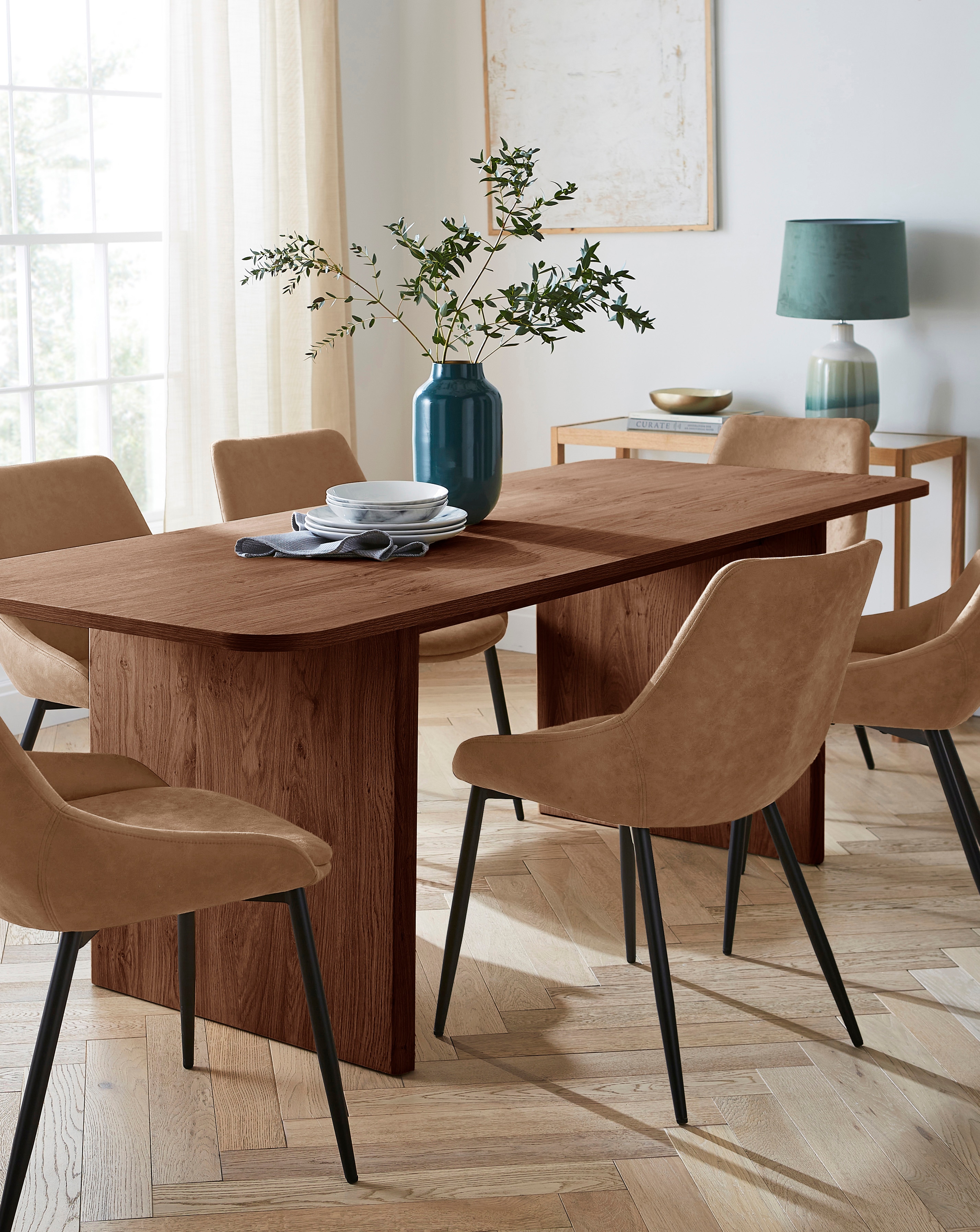 Oslo Panel Table & Etta Leather Chairs