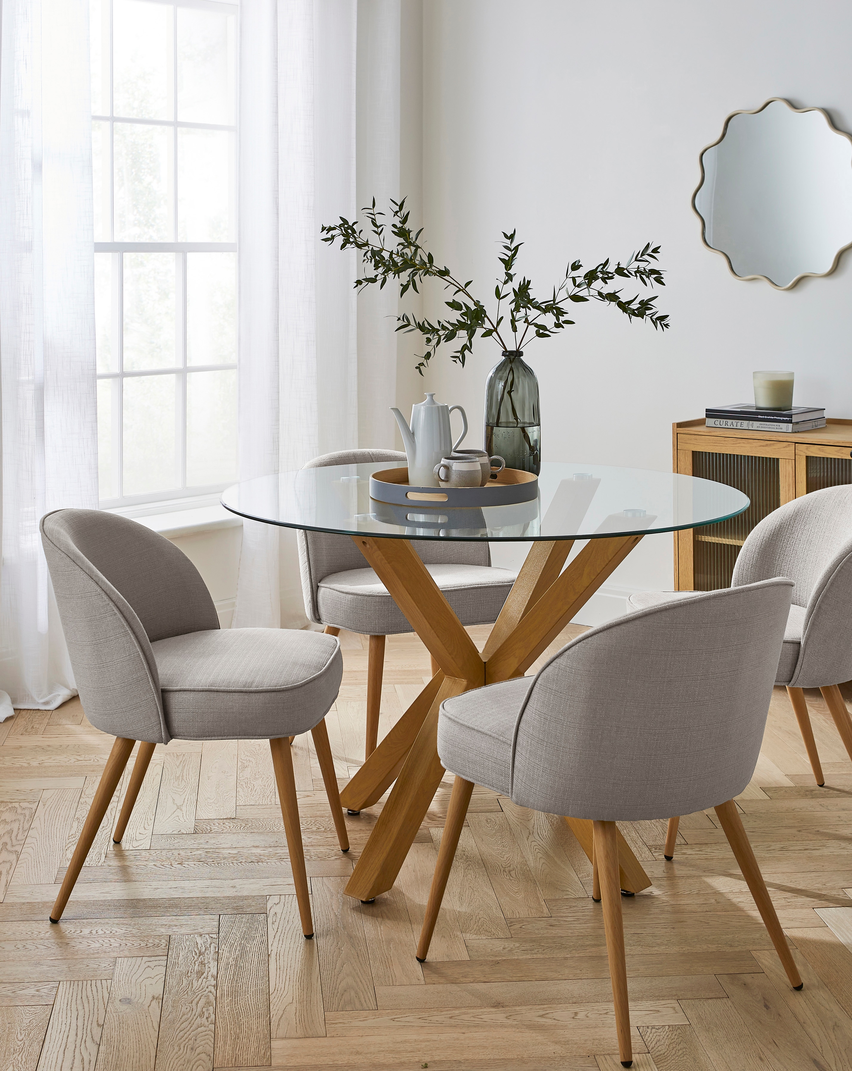 Bodie Oak Table & 4 Emilie Fabric Chairs