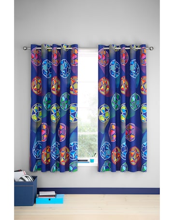 Catherine Lansfield Bright Football Eyelet Curtains Two Panel